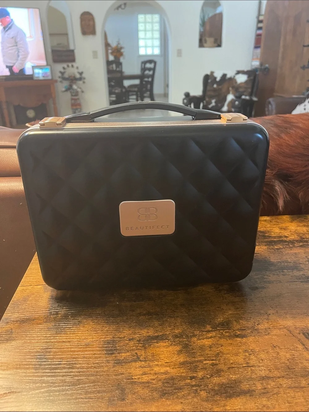 Beautifect Quilted Black Makeup Train Case